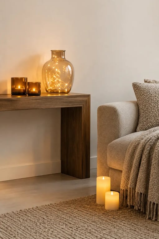 Décoration automne avec bougies LED, photophores et lumière douce