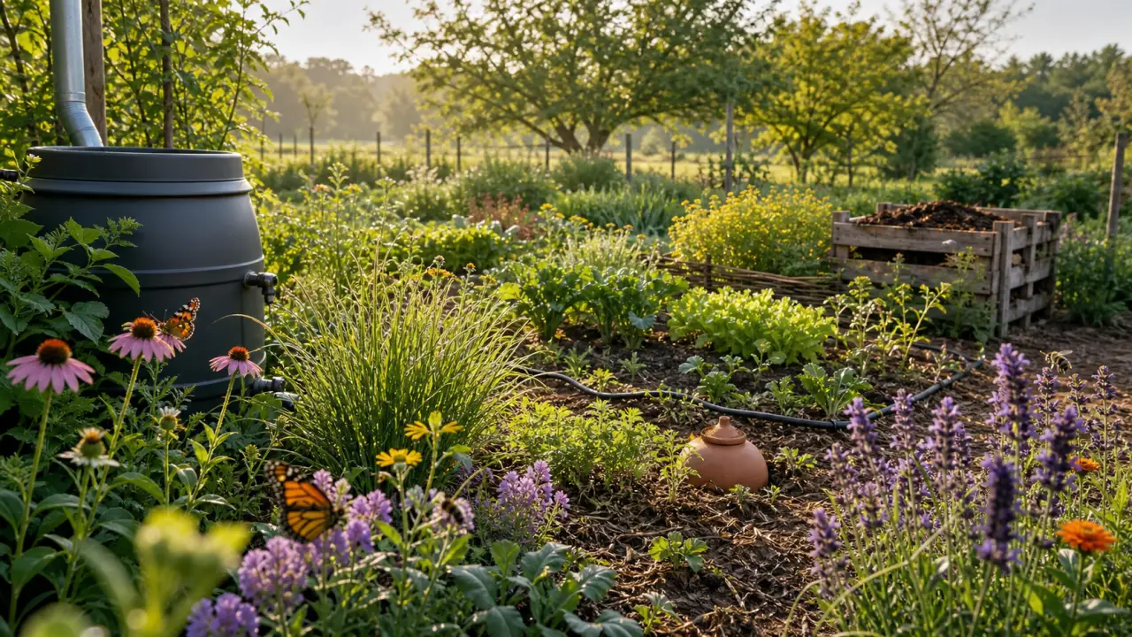 Mains tenant une jeune pousse avec sa motte de terre, dans un jardin lumineux