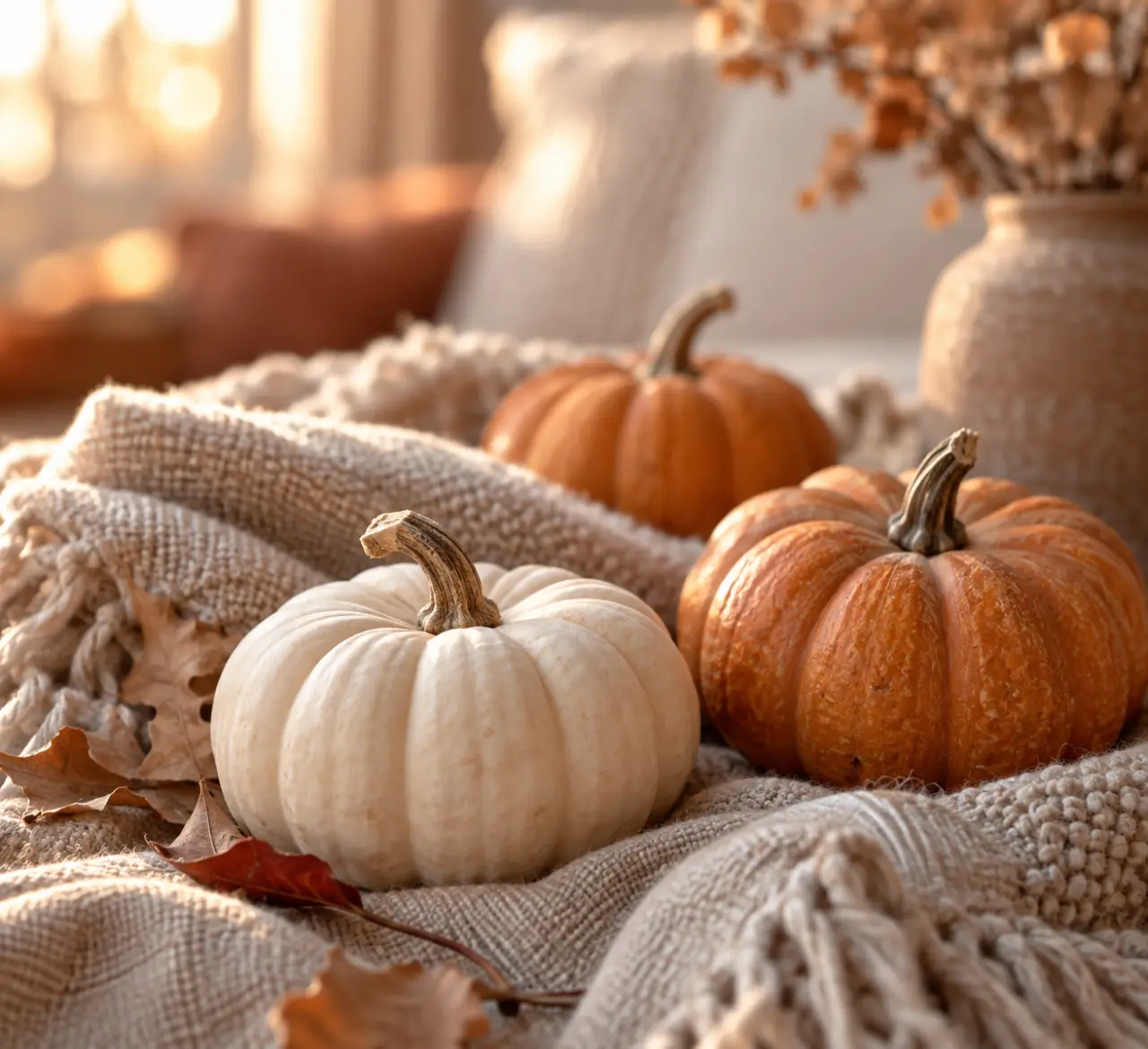 Décoration d’automne : textiles, lumière et citrouilles sans surcharge